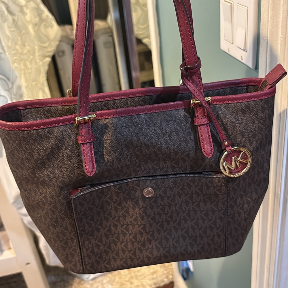 Michael Kors Dark Brown and Burgundy Tote